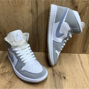 Air Jordan 1 Women’s Mid Top Athletic Sneaker Shoes LT Smoke Gray White Size   7